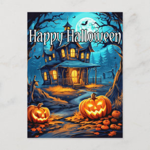 Oude Gelukkige Halloween Spukhuis Briefkaart