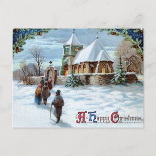 Oude gelukkige kerstviering in de kerk briefkaart