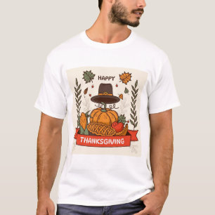Oude Gelukkige Thanksgiving Oogst Pompoen & Taart T-shirt