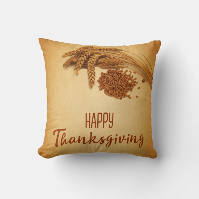 Oude gelukkige thanksgiving tarwe maïs kussen (Voorkant)
