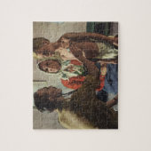 Oude geneeskunde, dokter met jongen en moeder legpuzzel (Verticaal)