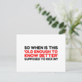 Oude genoeg om beter te weten briefkaart (Staand voorkant)