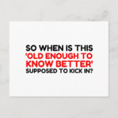 Oude genoeg om beter te weten briefkaart (Voorkant)
