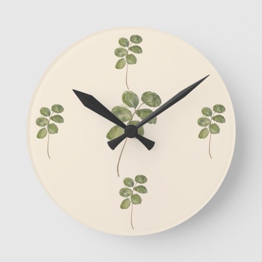 Oude geperste botanische eucalyptusblad ronde klok (Voorkant)