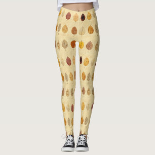 Oude geperste herfstbladeren goud bruin crème leggings