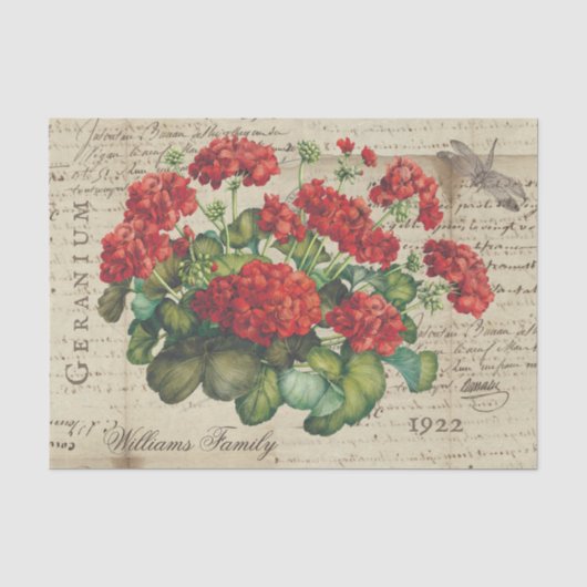 Oude Geranium Rood Sepia Aangepast Tissuepapier (Voorkant)