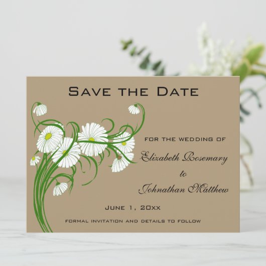 Oude Gerber Madeliefjes Bloemen Trouwen Save the D Date (Staand voorkant)