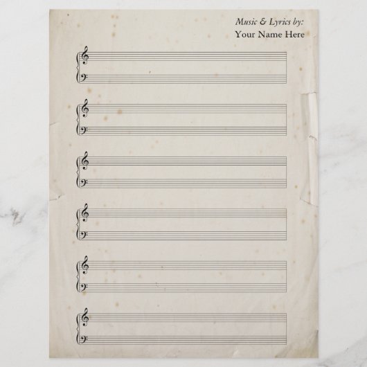 Oude gescheurde pagina Blank Blad Muziek Piano Sta (Voorkant)