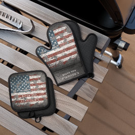 Oude geschilderde patriottische Vlag van de VS Per Ovenwant & Pannenlap Set