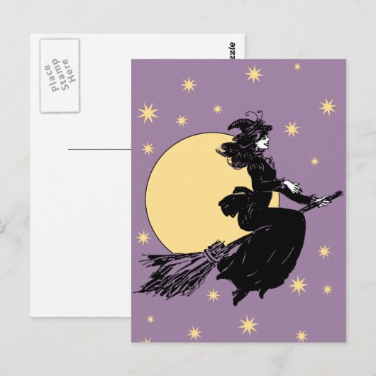 Oude gestekte heks briefkaart (Voorkant / Achterkant)