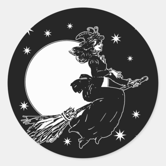Oude gestekte heks ronde sticker (Voorkant)