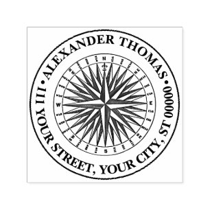 Oude gestileerde kompasroos naam retouradres  zelfinktende stempel