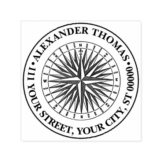 Oude gestileerde kompasroos naam retouradres  zelfinktende stempel (Design)