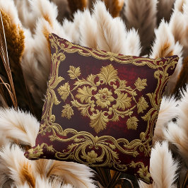Oude gestructureerde borduurlook Rood Goud Fleur-d Kussen
