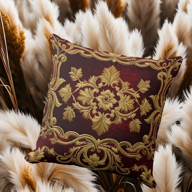 Oude gestructureerde borduurlook Rood Goud Fleur-d Kussen (Creator heeft geüpload)