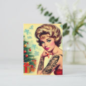 Oude Getatoeëerde Kerst Pin-up Briefkaart (Staand voorkant)