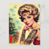 Oude Getatoeëerde Kerst Pin-up Briefkaart (Voorkant)
