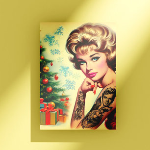 Oude Getatoeëerde Kerst Pin-up Briefkaart