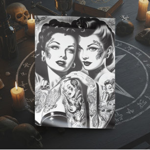 Oude Getatoeëerde Pin-ups Feestdagenkaart