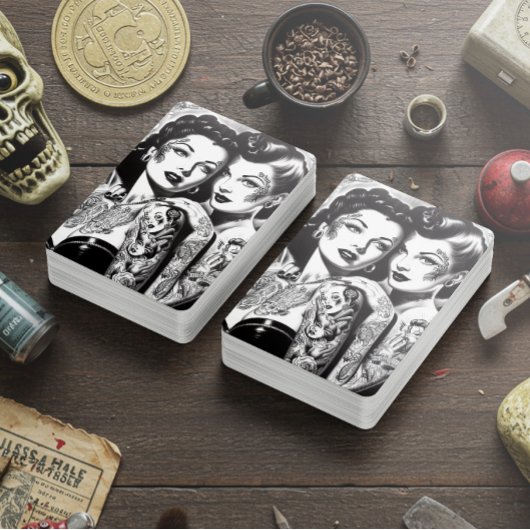 Oude Getatoeëerde Pin-ups Pokerkaarten
