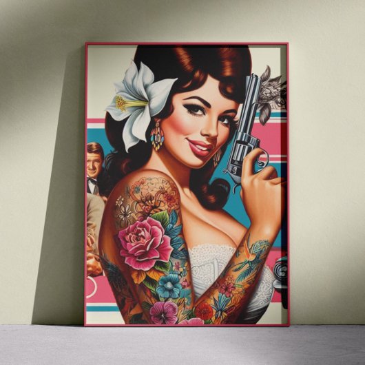 Oude Getatoeëerde Pulp Pin-up Poster