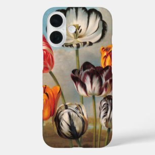 Oude gevarieerde tulp bloemen in een landschap iPhone 16 hoesje