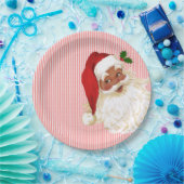 Oude, gevesdroogde kerstman, rood- en witstrippapi papieren bordje (Feest)