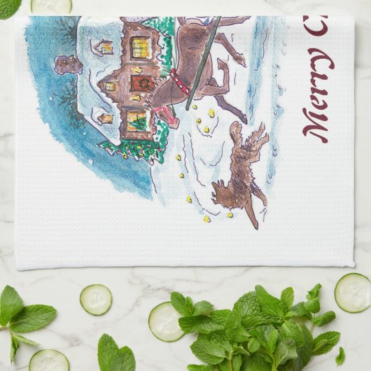 Oude, gevesdroogde paarden en slee kerst theedoek (Gevouwen)