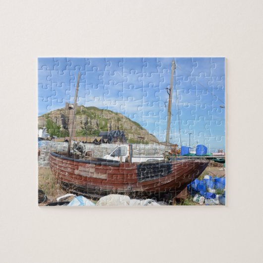 Oude Gevist boot op de strand Legpuzzel (Horizontaal)