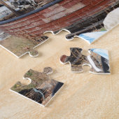 Oude Gevist boot op de strand Legpuzzel (Zijkant)