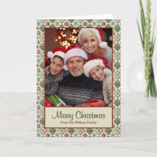 Oude Gewatteerde Kerstpatroon Aangepaste Foto Kaart