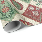 Oude Gewatteerde Kerstpatroon Cadeaupapier (Rol Hoek)