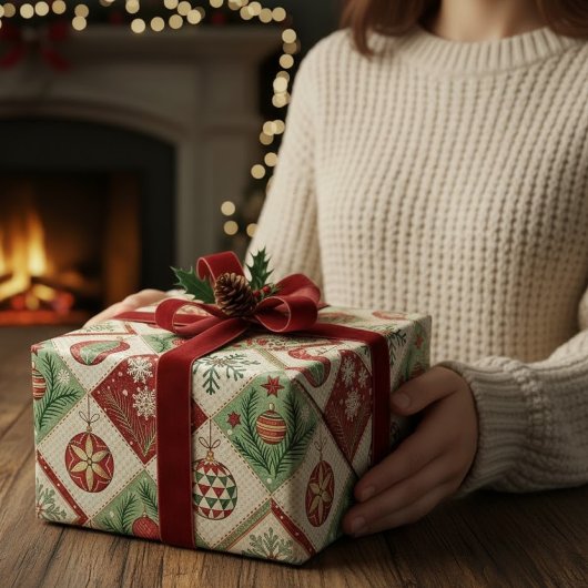Oude Gewatteerde Kerstpatroon Cadeaupapier