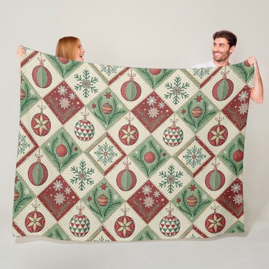 Oude Gewatteerde Kerstpatroon Fleece Deken (In situ)