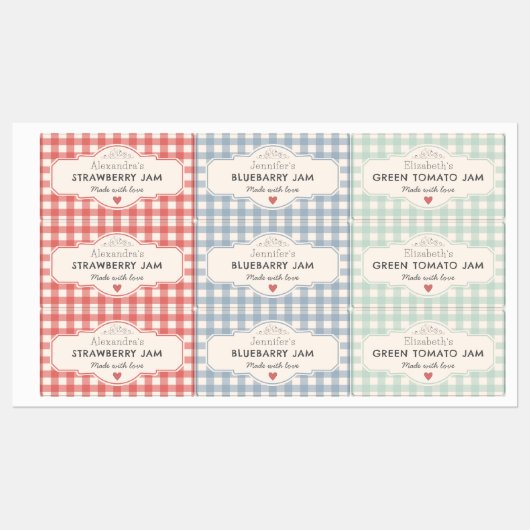 Oude Gingham Met Liefde Gemaakte Pot Labels (Vel)