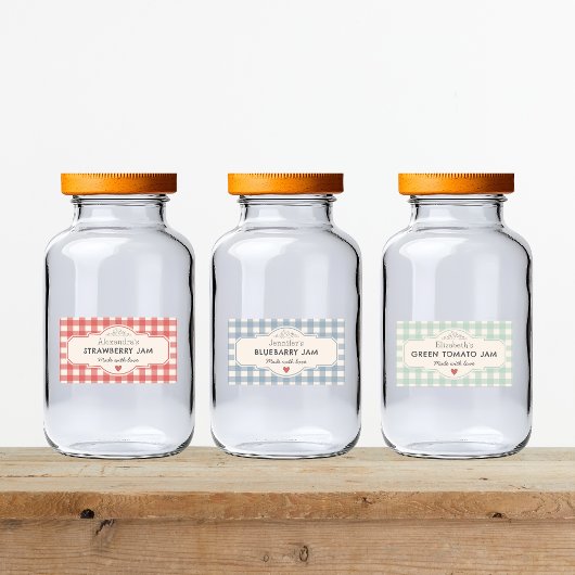 Oude Gingham Met Liefde Gemaakte Pot Labels