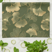 Oude Ginkgo-bladpatroon Theedoek (Gevouwen)