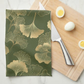 Oude Ginkgo-bladpatroon Theedoek (Quarter Fold)