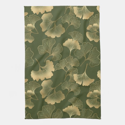Oude Ginkgo-bladpatroon Theedoek (Verticaal)