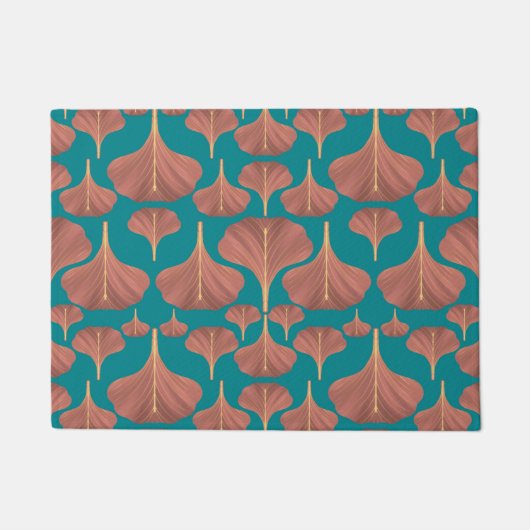 Oude Ginkgo Turquoise Bloempatroon Deurmat (Voorkant)