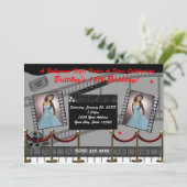 Oude Glamour Hollywood Rode Loper Film Uitnodiging (Staand voorkant)