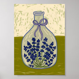 Oude glazen fles met gedroogde lavendel poster