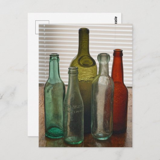 Oude glazen flessen 2 briefkaart (Voorkant / Achterkant)