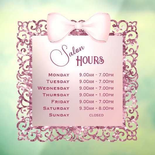 Oude Glitter Frame Roze Strik Openingstijden Raamsticker (Vel 3)