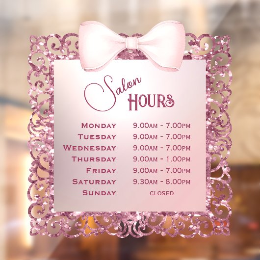 Oude Glitter Frame Roze Strik Openingstijden Raamsticker (Vel 2)