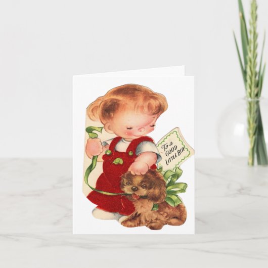 Oude Goed Klein Jongens Kerstkaart Kaart (Voorkant)