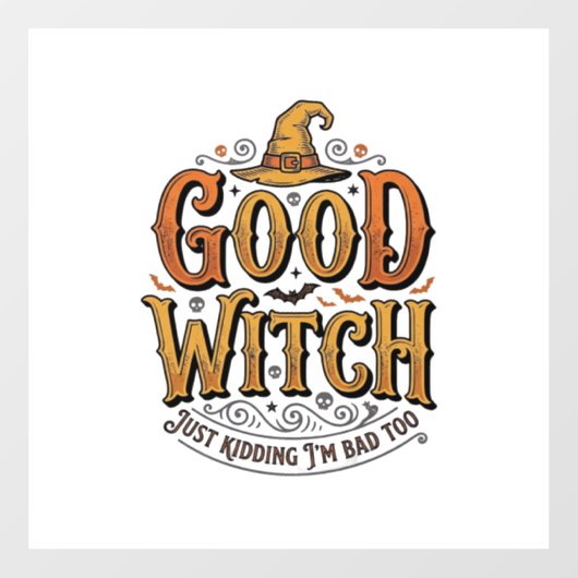 Oude Goede Heks Halloween Typografie Ontwerp_1 Raamsticker (Vel)