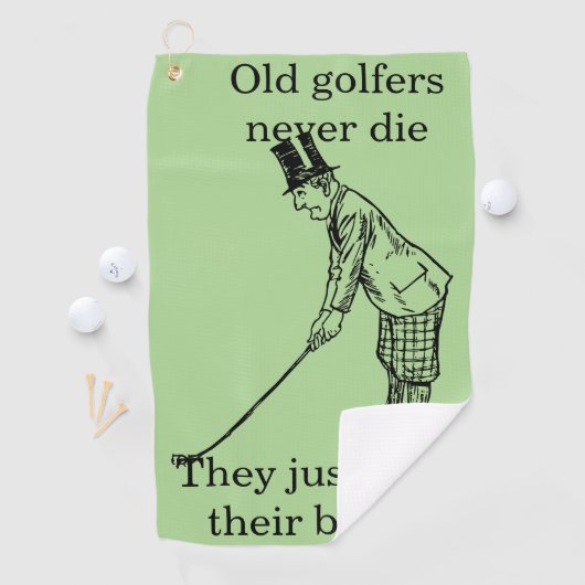 "Oude Golfers sterven nooit" Grappig Golfhanddoek (Insitu)