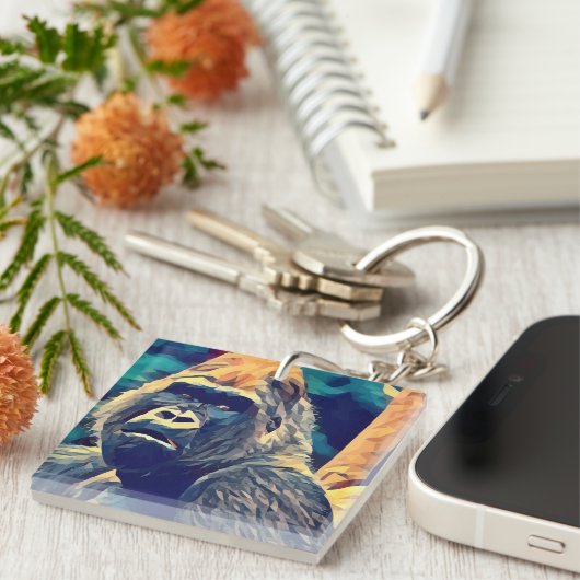 Oude Gorilla Origineel Abstract oerwoud Sleutelhanger (Voorkant Rechts)