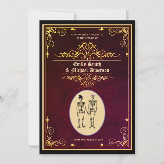 Oude Goth Skelet Trouw Verlovingsring Kaart (Voorkant)